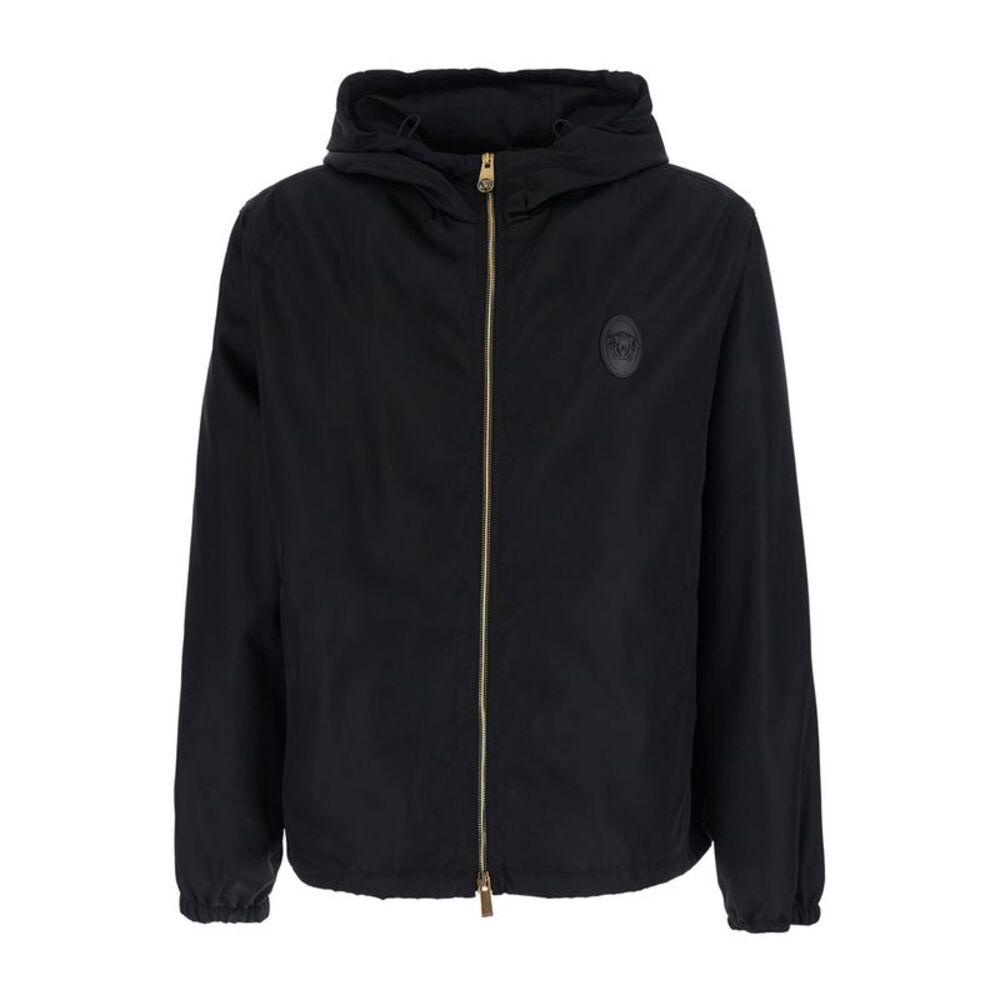 Versace Men Black Jackets With Front Closure In Tech Fabric For Men